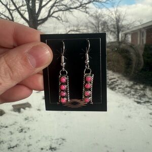 Silver-Tone Pink Stone Dangle Earrings for Women